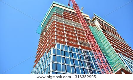 Warsaw, Poland. 9 August 2019. Construction Of The Widok Towers Office Building.