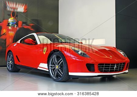 Ukraine, Kiev. June 25, 2013. Ferrari 599 Alonso Edition 60f1. Red Ferrari