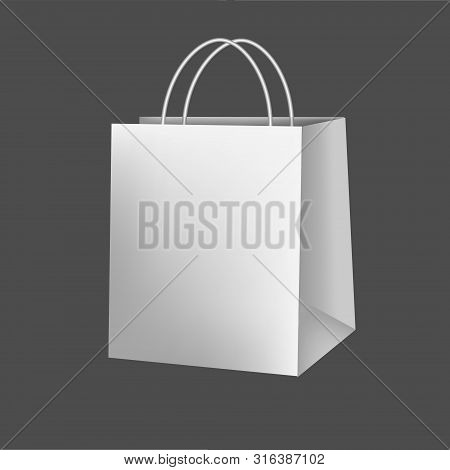 Blank Paper Luxury Gift Package In White With Handle Mockup 3d Realistic Illustration Isolated On Ba