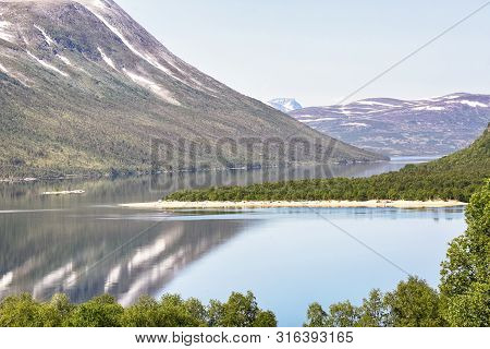 Sandy Beach At The Norwegian Lake Gjevilvatnet