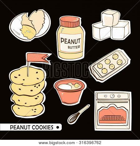 Vector Illustration Of A Simple Sketch  Of Peanut Cookies. Peanut Butter, Eggs, Sugar.