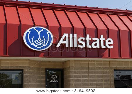 Ft. Wayne - Circa August 2019: Allstate Insurance Logo And Signage. The Allstate Corporation Is The 