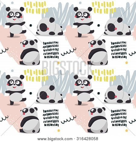 Seamless Cute Scandinavian Pattern Panda Color Baby