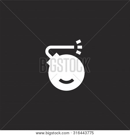 Bomb Icon. Bomb Icon Vector Flat Illustration For Graphic And Web Design Isolated On Black Backgroun