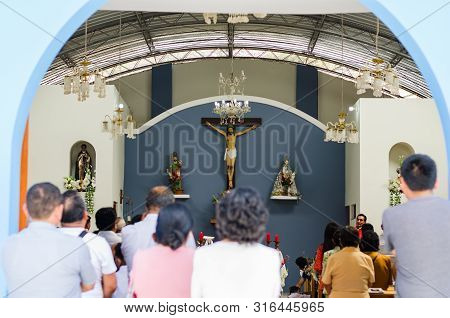 Lima, Peru - June 29, 2019 : Main Square With The Church Of Capillucas - Yauyos, South Of Lima - Per
