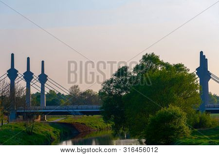 Beautiful Landscape Of The Road Bridge Across The River Werre