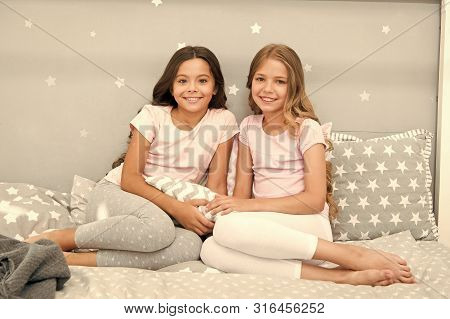 Soulmates Girls Having Fun Sleepover Party. Childhood Friendship Concept. Girls Happy Best Friends S