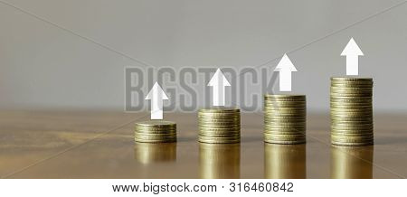 Stack The Coins Into Steps. Business Growth Concept