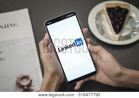 Chiang Mai, Thailand - Jul 17 2019 : Oneplus 6 With Linkedin Application On The Screen. Linkedin Is 