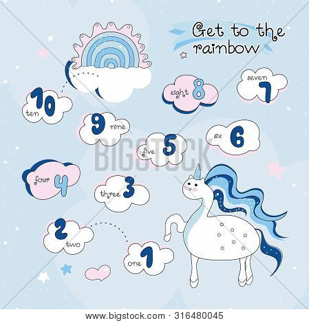 Mini Game For Kids - Help The Unicorn Get To The Rainbow. Connect The Numbers In Order