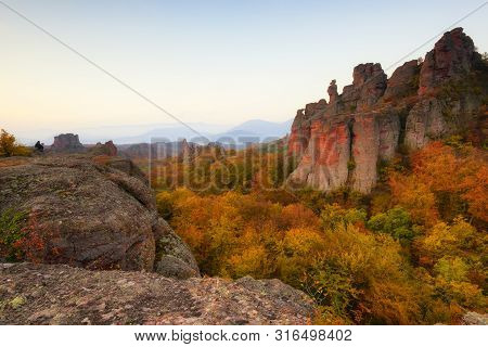 Belogradchik, Bulgaria - October 21, 2018: Belogradchik Rocks. Magnificent Morning View Of The Belog