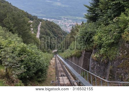 A Cog Railroad Driving The Tourists To The Moiuntain Mendel Next To Kaltern In South Tyrol