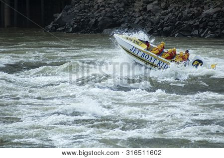 St. John, Canada - September27, 2017: Speed Boat In Rough Water