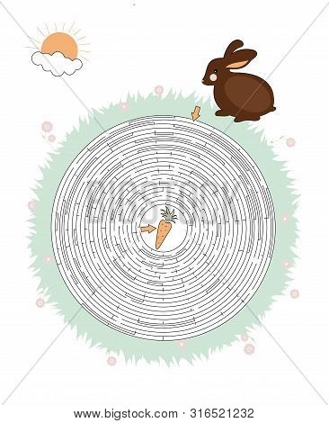 Maze Game For Kids.  Help The Rabbit To Find Carrots.
