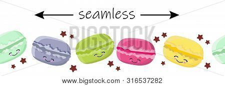 Seamless Seamless Pattern Sweets Macarunes Of Various Color.