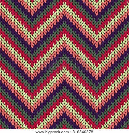 Stylish Zigzag Chevron Stripes Christmas Knit Geometric Vector Seamless. Plaid Knit Effect Ornament.