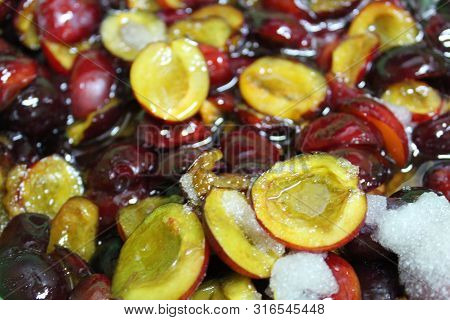 Fresh Plum In Sugar Syrup For Jam