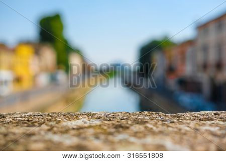 Battaglia Terme, Italy - July, 27, 2019: Landscape with the image of channel in Battaglia Terme, Italy