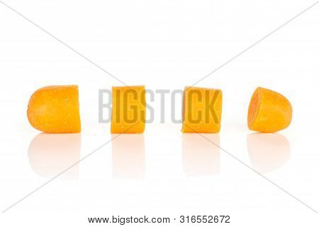 Group Of Four Quarters Of Stale  Orange Stale Baby Carrot Baby Isolated On White Background