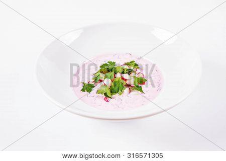 Cold Borscht (chlodnik) - Traditional Lithuanian Cold Soup With Radish, Parsley And Dill