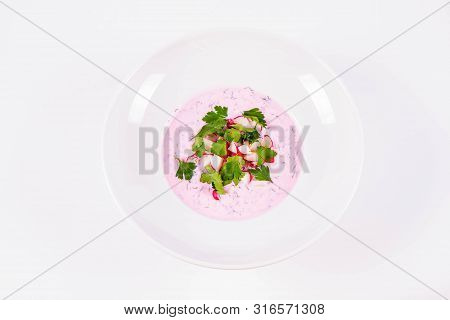 Cold Borscht (chlodnik) - Traditional Lithuanian Cold Soup With Radish, Parsley And Dill