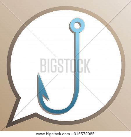 Fishing Hook Sign Illustration. Bright Cerulean Icon In White Speech Balloon At Pale Taupe Backgroun
