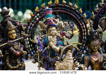 Hindu Gods. Hinduism Sculptures In A Market For Sale To Tourists.