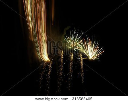 A Celebration Pyrotechnic Fireworks In The Nigjht