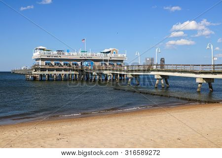 Norfolk, Virginia/usa - July 22, 2019:  The Ocean View Fishing Pier, Restaurant And Tackle Shop, Bui