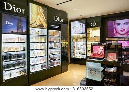 SINGAPORE - CIRCA APRIL, 2019: goods on display at Cosmetics & Perfumes by The Shilla Duty Free in Changi International Airport. 