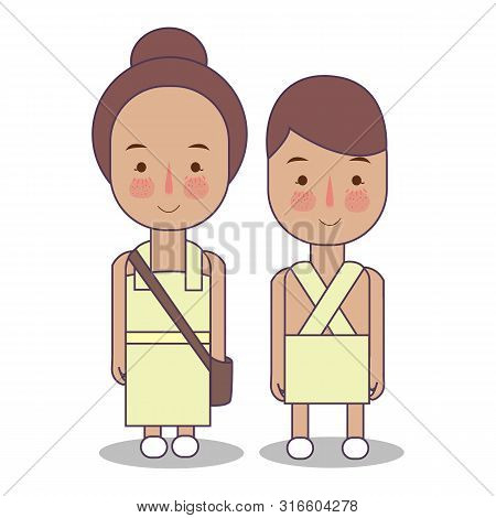 Alor Island Traditional National Clothes Of Indonesia. Set Of Cartoon Characters In Traditional Cost