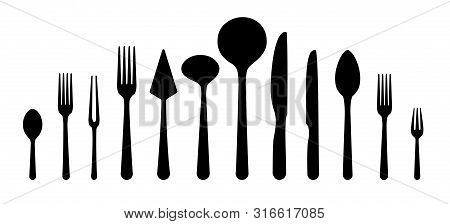 Cutlery Tableware Icons. Restuarant Fork And Knife, Spoon And Cuttulery Vector Illustration, Table S