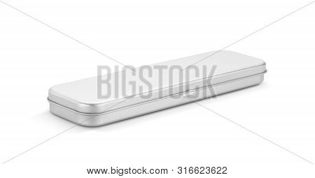 Blank Stanless Box For Pencil Or Stationery Isolated On White Background With Clipping Path