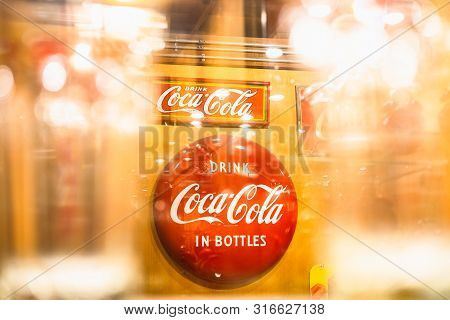 Bangkok, Thailand - August 12, 2019: Various Type Of Vintage Signage Of Coca Cola Collection In Coca