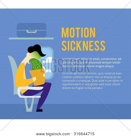 A Vector Image Of A Man In The Transport With Motion Sickness. A Color Image For A Travel Poster, Fl