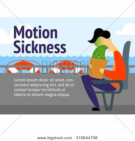 A Vector Image Of A Man In The Transport With Motion Sickness. A Color Image For A Travel Poster, Fl
