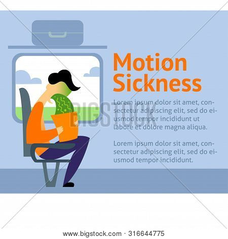 A Vector Image Of A Man In The Transport With Motion Sickness. A Color Image For A Travel Poster, Fl