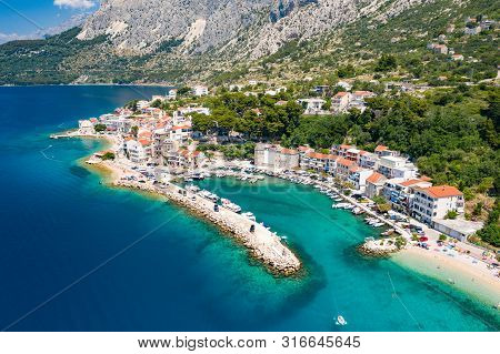 An Aerial View Of Village Of Drasnice Located On Makarska Riviera, Croatia