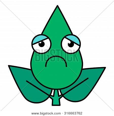 Tree Leaf Sad Emoticon Thin Line Icon.