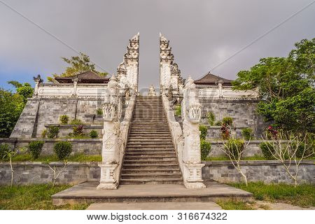 Three Stone Ladders In Beautiful Pura Lempuyang Luhur Temple. Summer Landscape With Stairs To Temple
