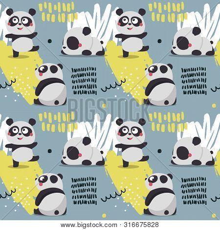 Seamless Cute Scandinavian Pattern Panda Color Baby