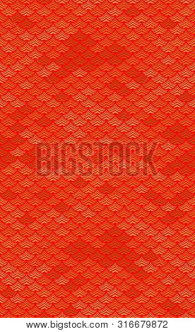 Seamles Sabstract Red Background With Gold In Chinese Traditional Style, Stylized Waves. Vector Illu