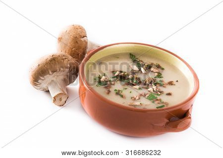 Homemade Mushroom Soup Isolated On White Background