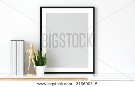 Frame Mockup In Front Of The Empty Wall 3d Rendering Modern Home Design,mockup Element For Graphic D