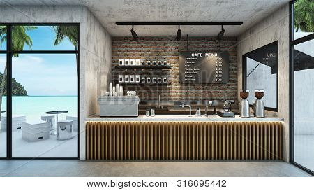 Cafe Shop  Restaurant Design Modern And Loft,top Counter Concrete,wood Slat Counter,wall Back Counte