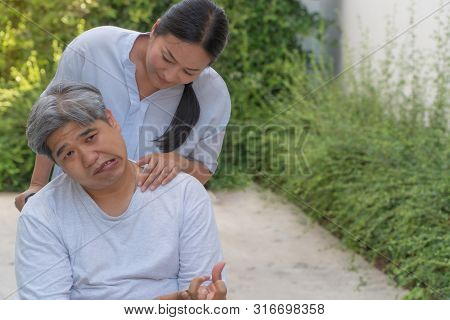 The Patient Is Cerebrovascular Accident Or Stroke Caused By Hypertension And Obesity, Sitting In Whe