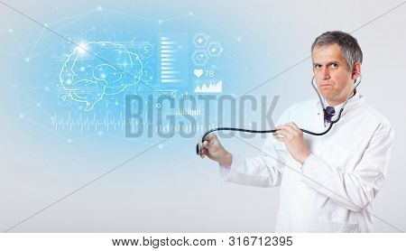 Middle aged neurologist showing the test result