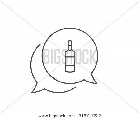 Brandy Bottle Line Icon. Chat Bubble Design. Whiskey Or Scotch Alcohol Sign. Outline Concept. Thin L