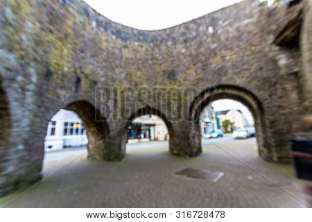 Blurred Image Of Five Arches Gate, Tenby, Wales, Wide Angle.