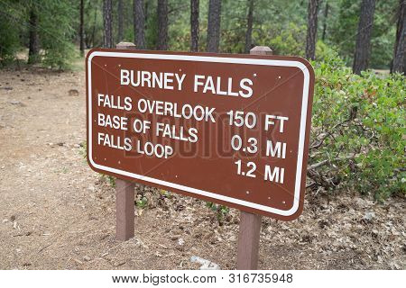 Trailhead Information Sign For Trails Around Burney Falls In Mcarthur-burney Falls Waterfall State P